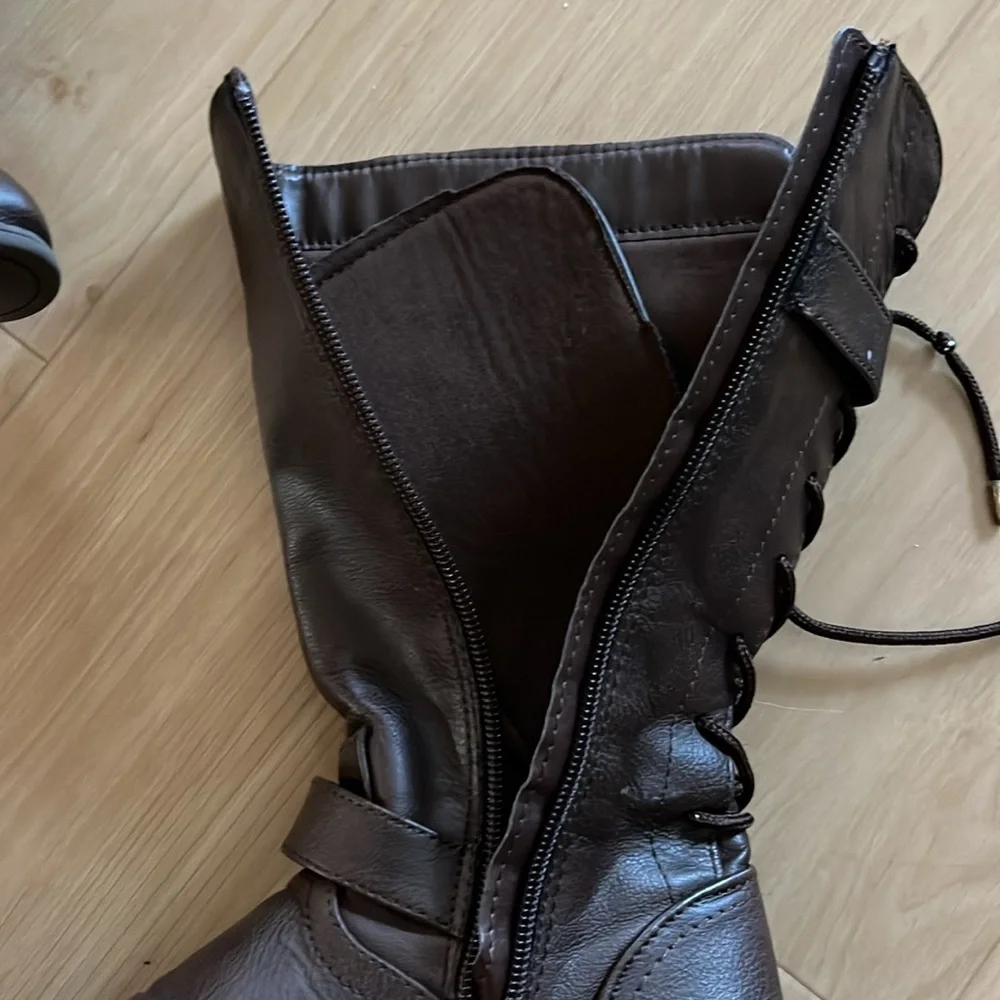 GIRLS BROWN WESTERN STYLE BOOTS SIZE 12 KNEE LEGNTH